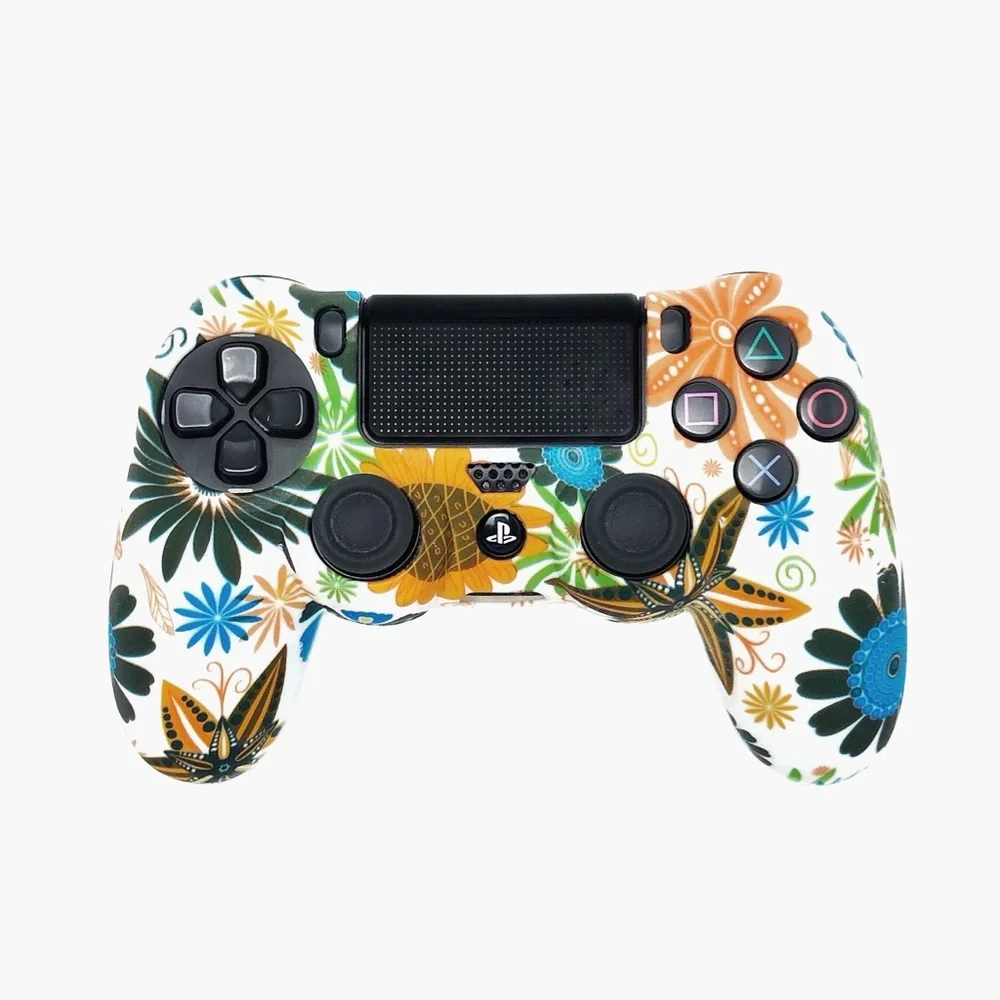 PS4 Controller Silicone Skins Bundle of 2 White Yellow Floral